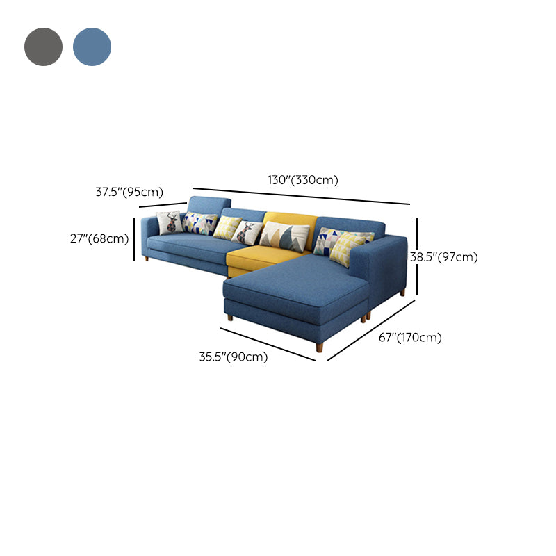 Blue/Gray 4-seater Square Arm Sectional Loose Back Fabric Sectional