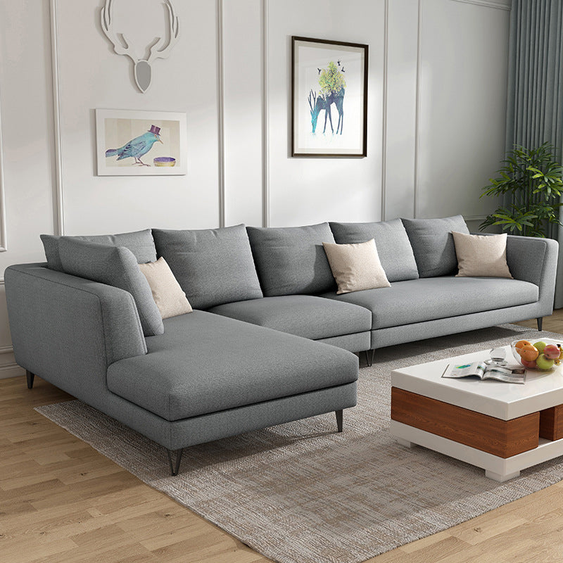 Gray 5-seat Square Arm Sectional Contemporary Fabric Slipcovered Sectional