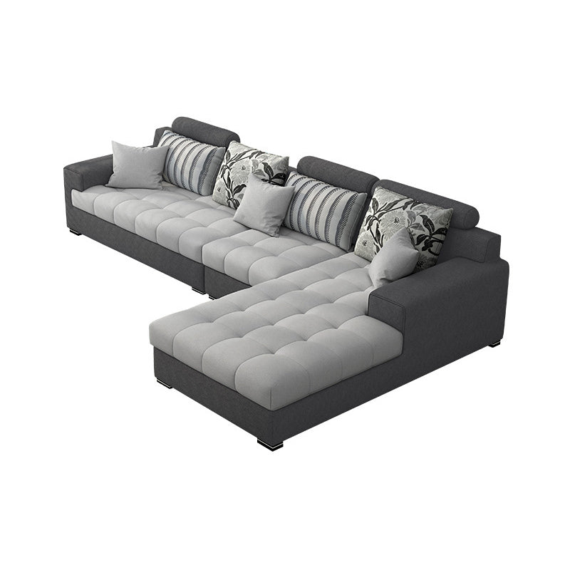 Slipcovered Square Arm Sectional Modern Fabric 4-seater Sectional
