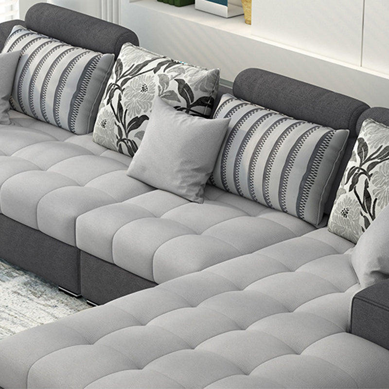 Slipcovered Square Arm Sectional Modern Fabric 4-seater Sectional