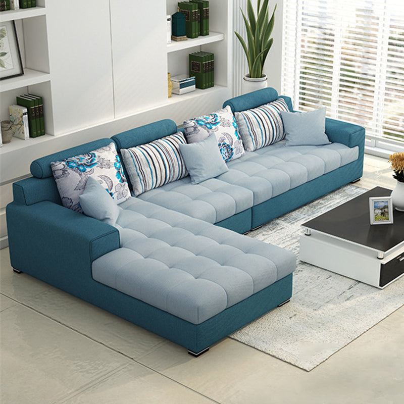Slipcovered Square Arm Sectional Modern Fabric 4-seater Sectional