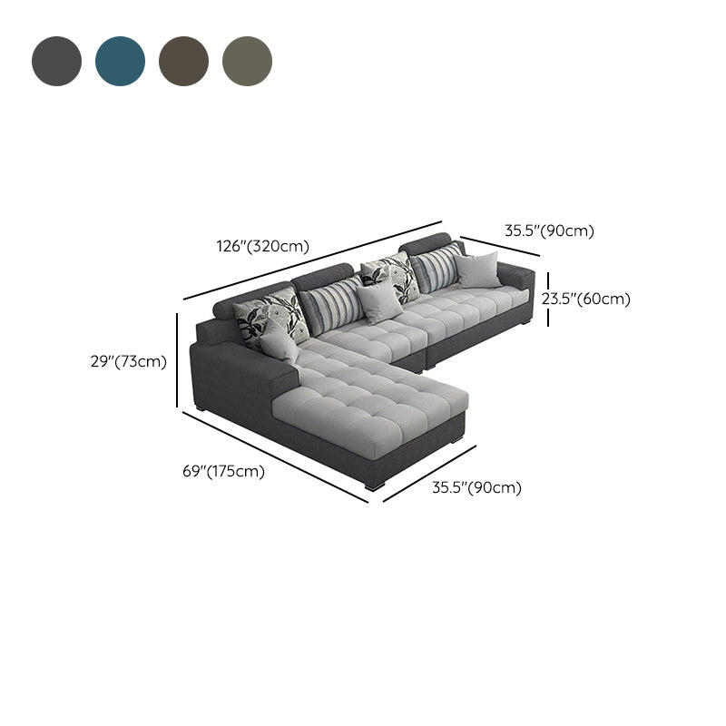 Slipcovered Square Arm Sectional Modern Fabric 4-seater Sectional