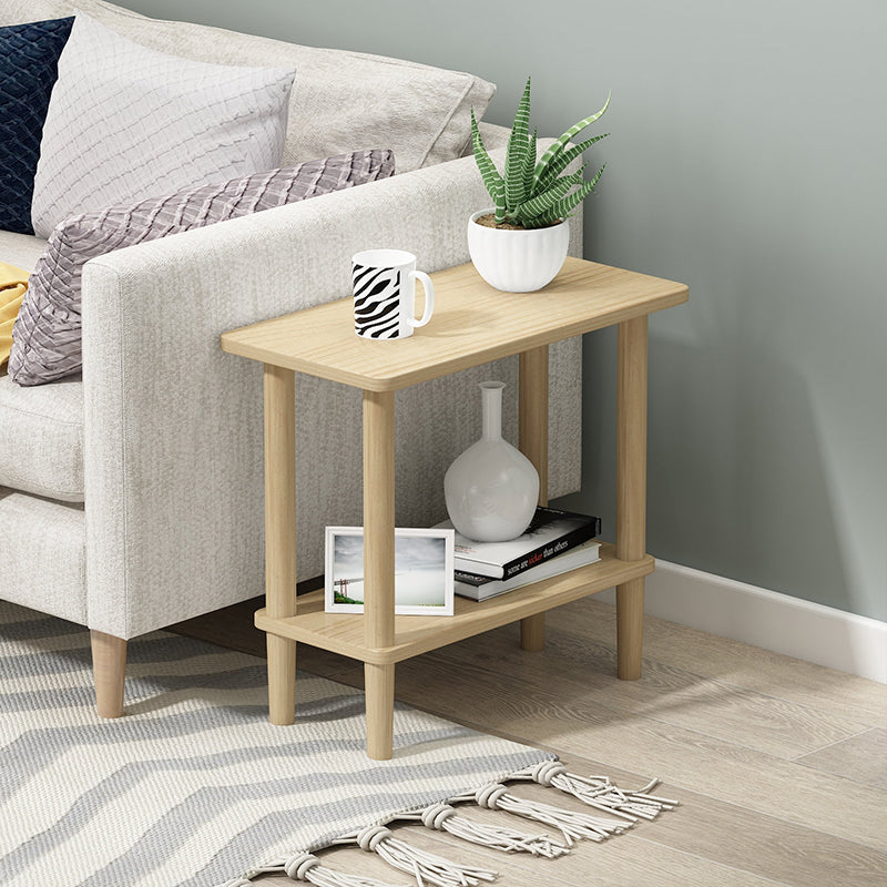 Modern Wood End Slide Table 2-Tier Corner Table with Storage