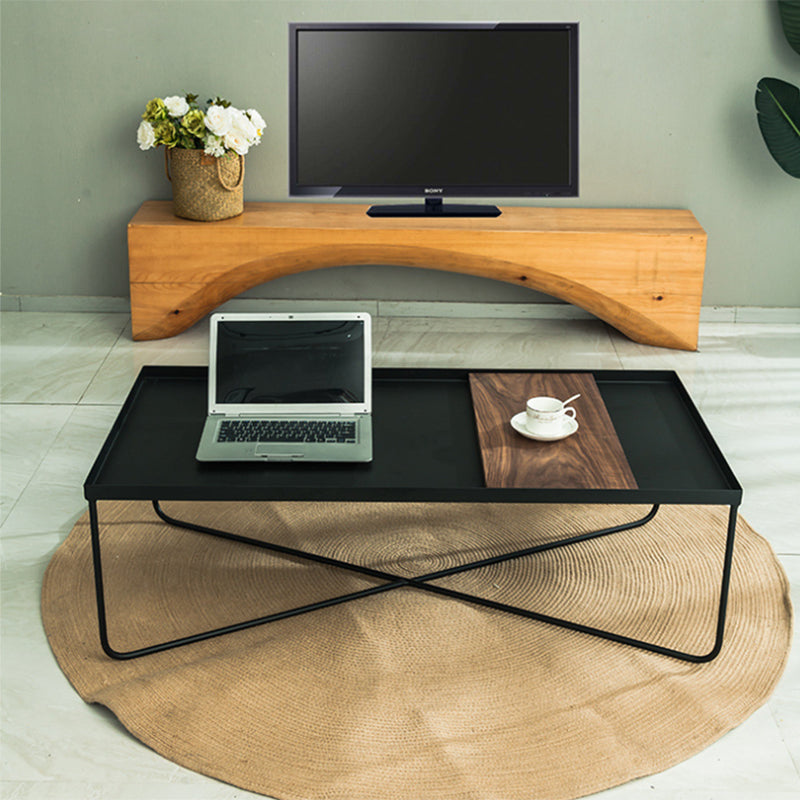 Mid-Century Modern Cocktail Table Cross Legs Metal Single Coffee Table