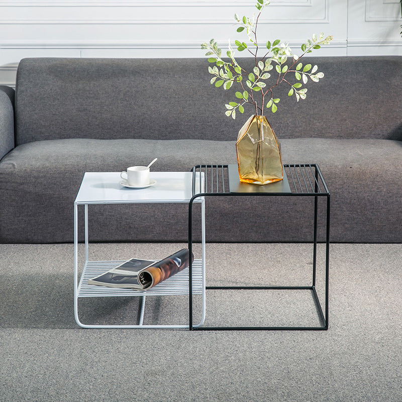 Mid-Century Modern Cocktail Table Metal Square Single Coffee Table