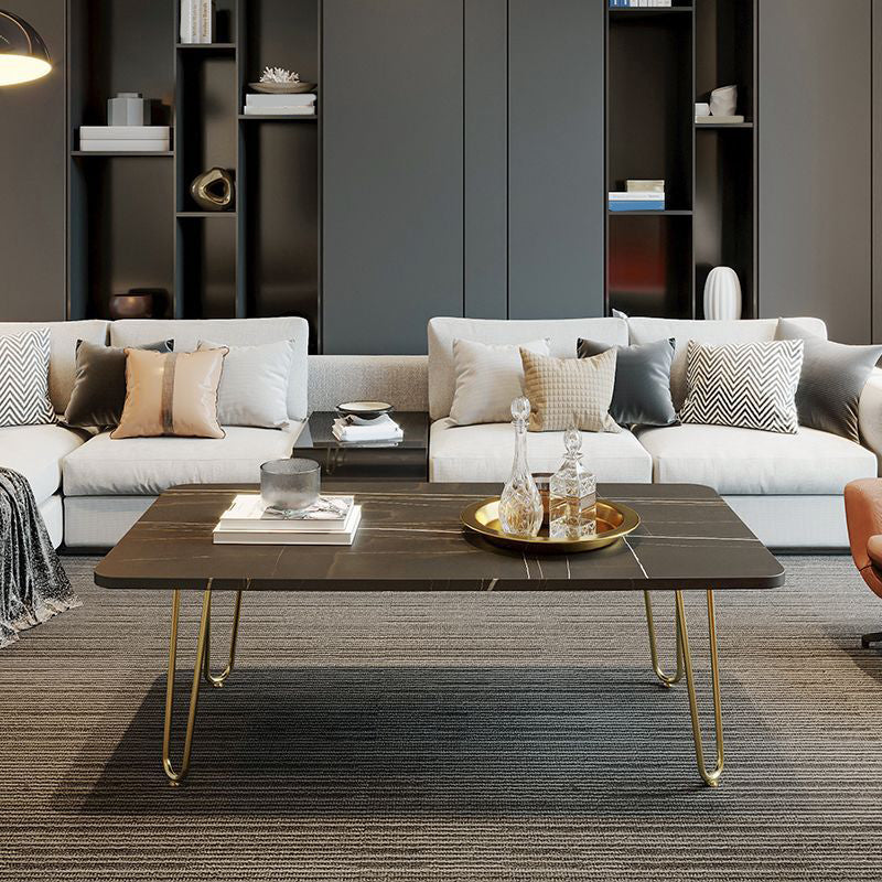 Glam Cocktail Table 4 Legs Slate Rectangular Single Coffee Table