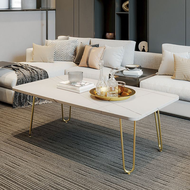 Glam Cocktail Table 4 Legs Slate Rectangular Single Coffee Table