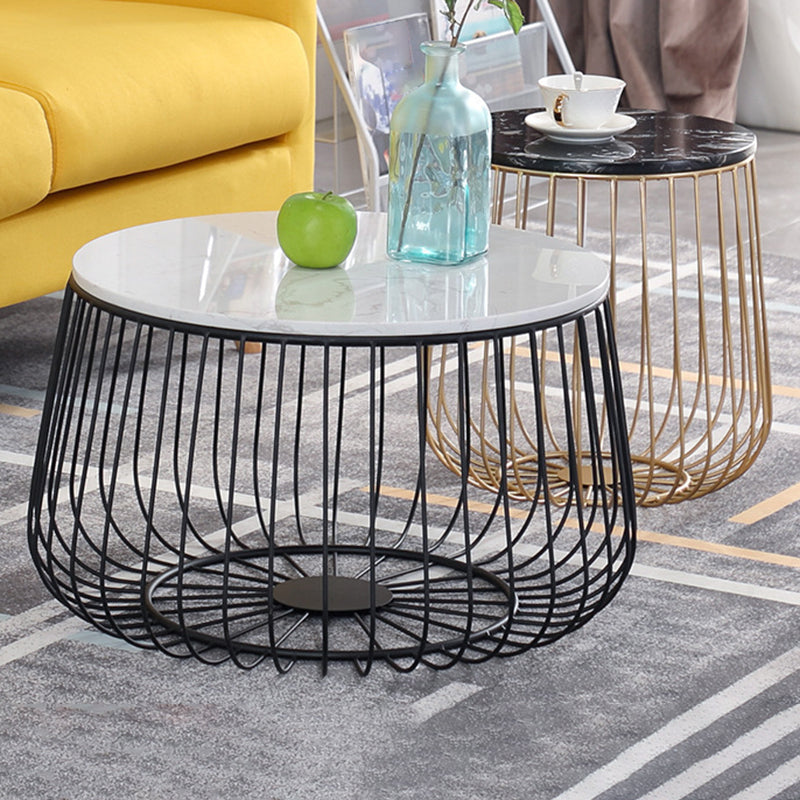 Glam Cocktail Table Abstract Faux Marble/Metal Storage Round Coffee Table
