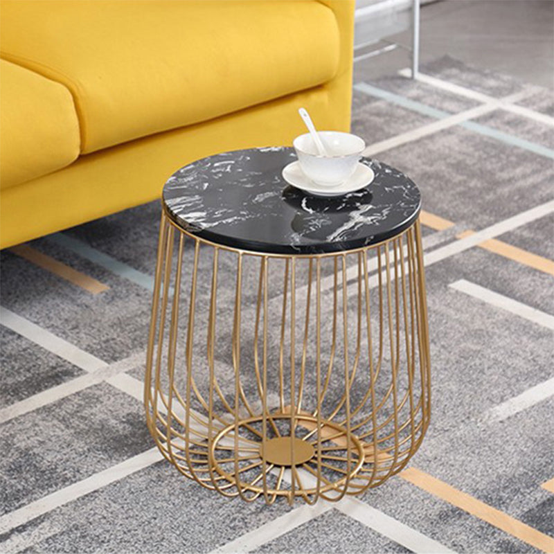 Glam Cocktail Table Abstract Faux Marble/Metal Storage Round Coffee Table
