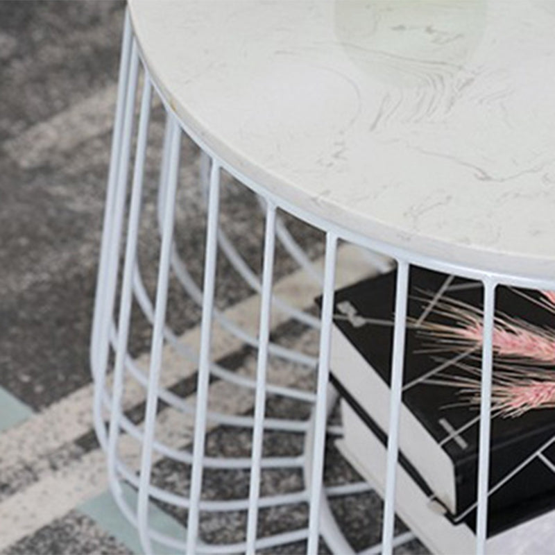 Glam Cocktail Table Abstract Faux Marble/Metal Storage Round Coffee Table