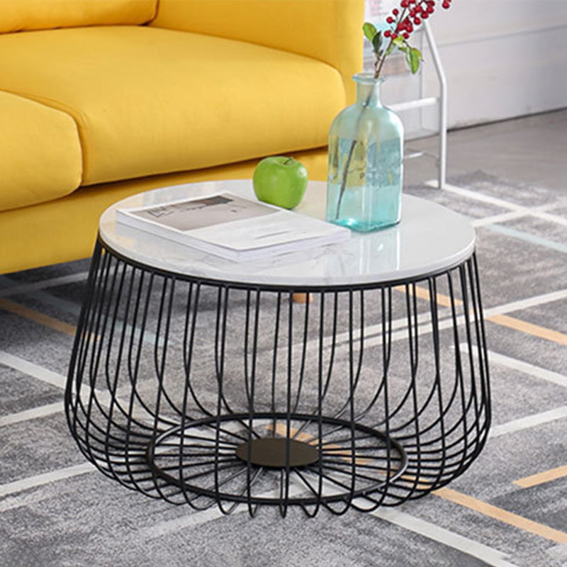 Glam Cocktail Table Abstract Faux Marble/Metal Storage Round Coffee Table