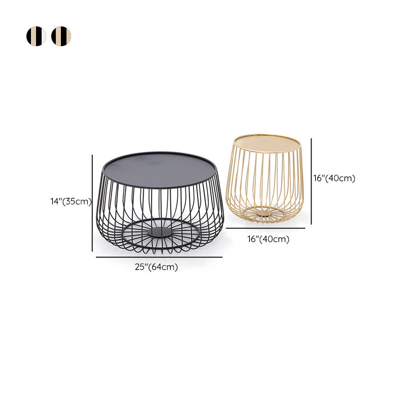 Glam Cocktail Table Abstract Faux Marble/Metal Storage Round Coffee Table