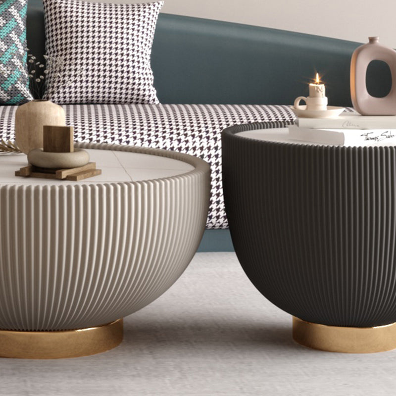 Round Slate Pedestal Coffee Table 2 Pieces Bunching Cocktail Tables