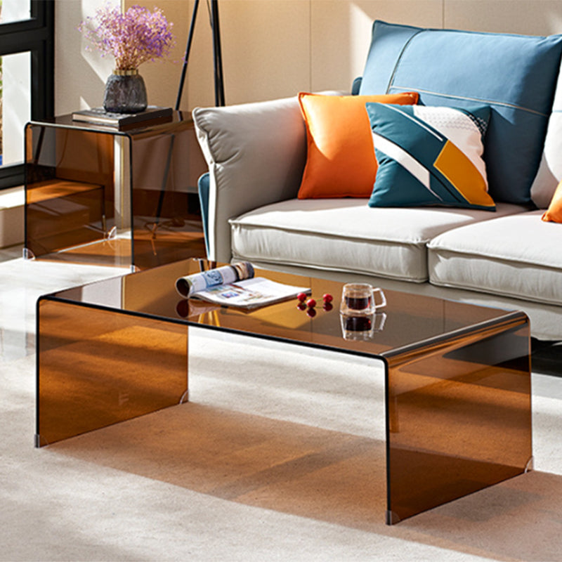 Brown Glass Sled Coffee Table Modern Rectangular 1 Single Cocktail Table