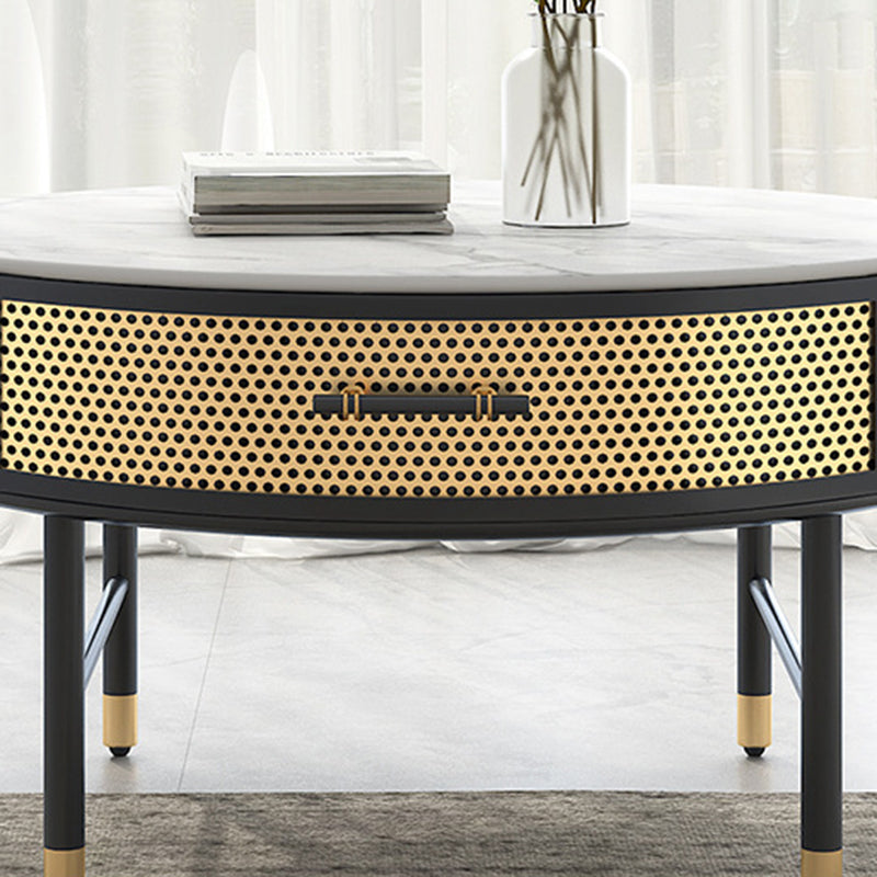 Luxurious Slate Round Top Coffee Table Set with Storage Drawer