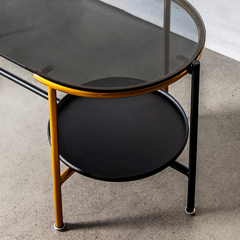 Modernism Elliptical Glass Top Coffee Cocktail Table with Shelf