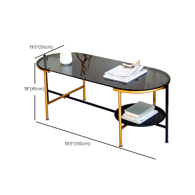 Modernism Elliptical Glass Top Coffee Cocktail Table with Shelf