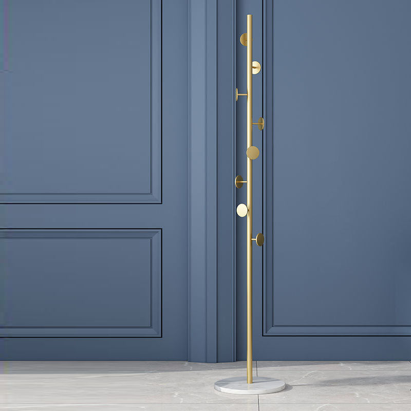Modern Style Coat Rack Metal Frame Marble Pedestal Hooks Design Rod-shaped Coat Rack