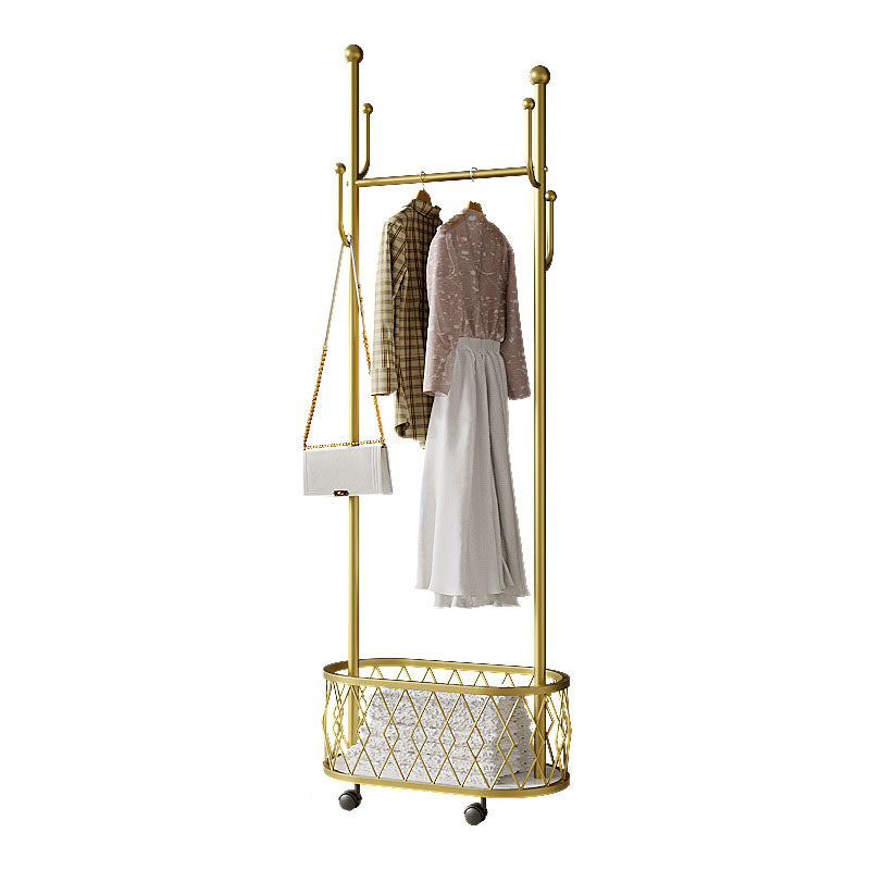 Brilliant Metal Coat Hanger Storage Basket Coat Rack with Castors