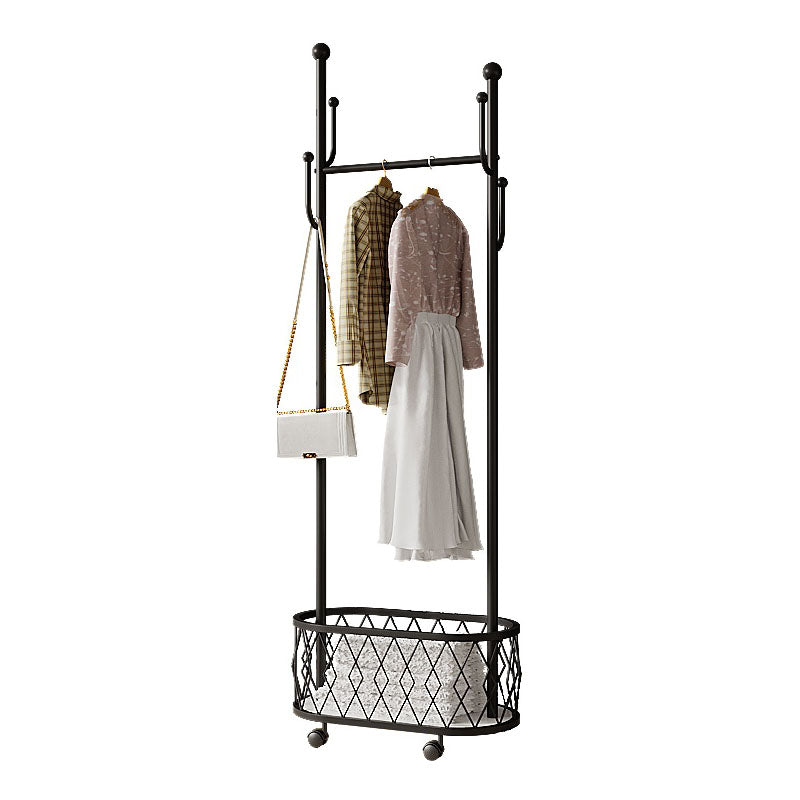 Brilliant Metal Coat Hanger Storage Basket Coat Rack with Castors