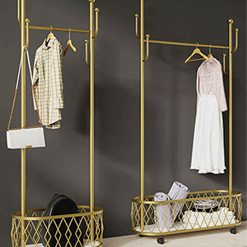 Brilliant Metal Coat Hanger Storage Basket Coat Rack with Castors