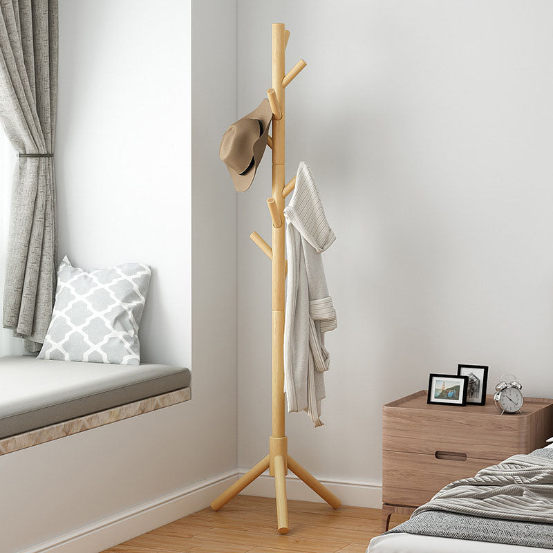 Modern Wood Coat Hanger Free Standing with Hooks Entry Hall Tree