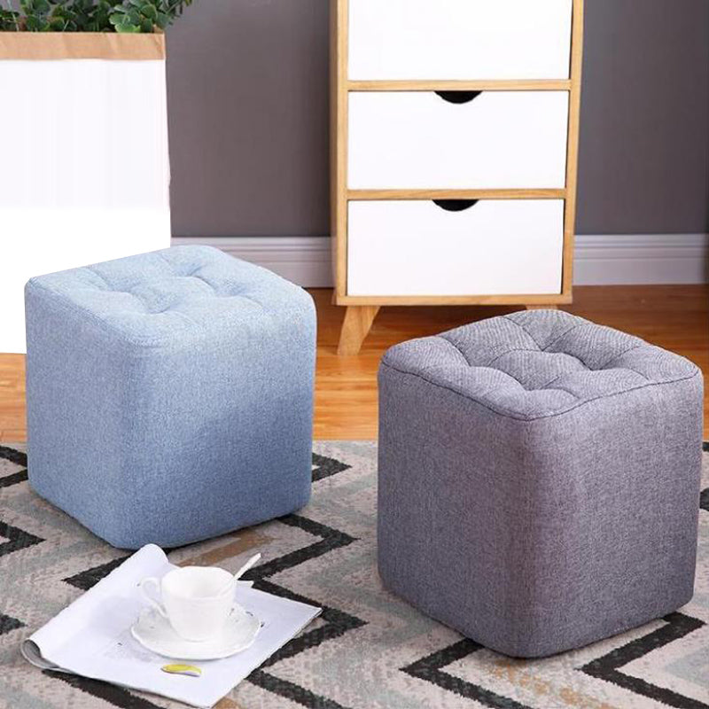 Modern Pouf Ottoman Fabric Upholstered Tufted Solid Color Square Ottoman