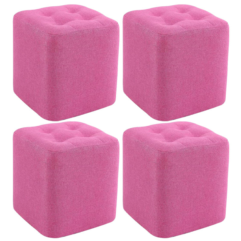 Modern Pouf Ottoman Fabric Upholstered Tufted Solid Color Square Ottoman