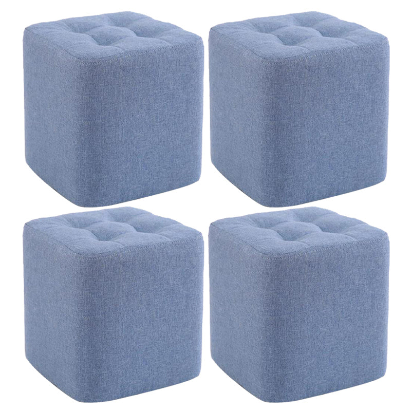 Modern Pouf Ottoman Fabric Upholstered Tufted Solid Color Square Ottoman