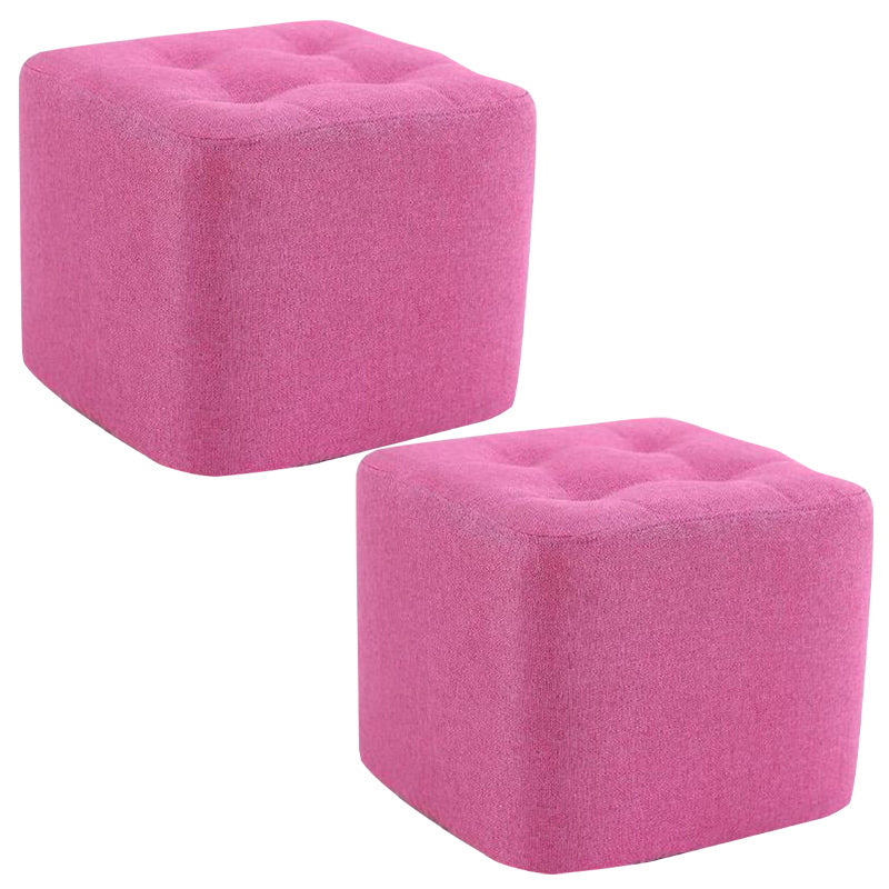 Modern Pouf Ottoman Fabric Upholstered Tufted Solid Color Square Ottoman