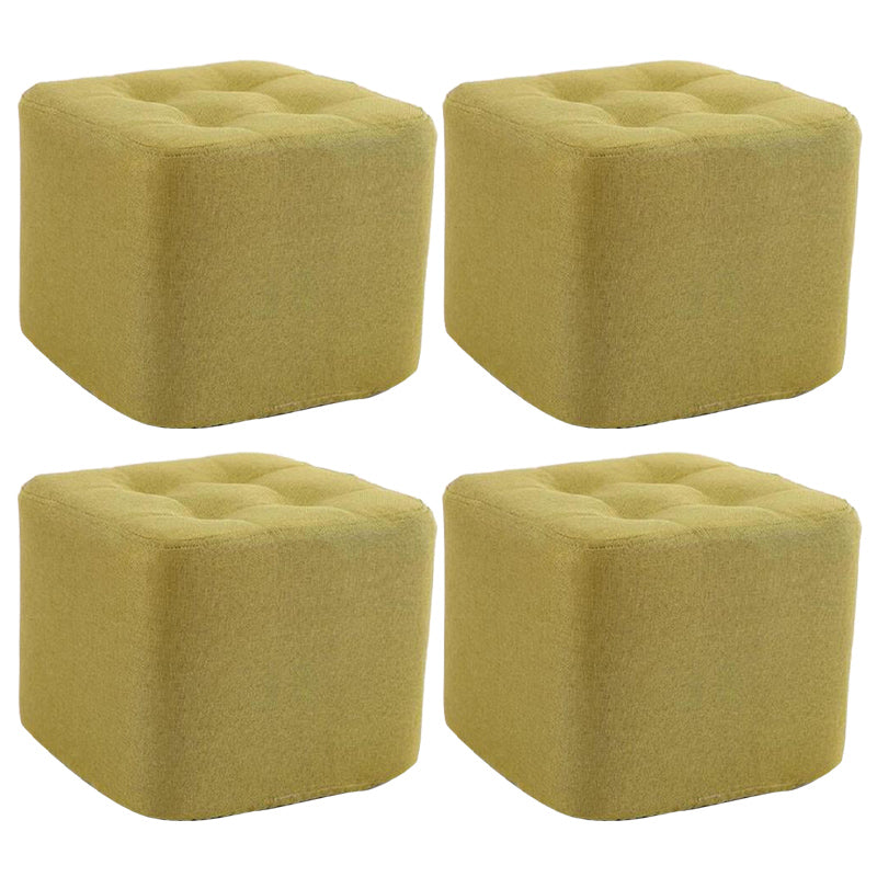 Modern Pouf Ottoman Fabric Upholstered Tufted Solid Color Square Ottoman