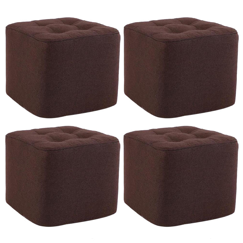 Modern Pouf Ottoman Fabric Upholstered Tufted Solid Color Square Ottoman