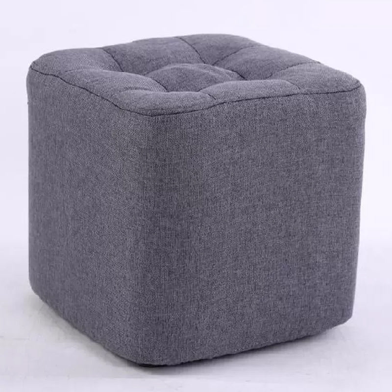 Modern Pouf Ottoman Fabric Upholstered Tufted Solid Color Square Ottoman