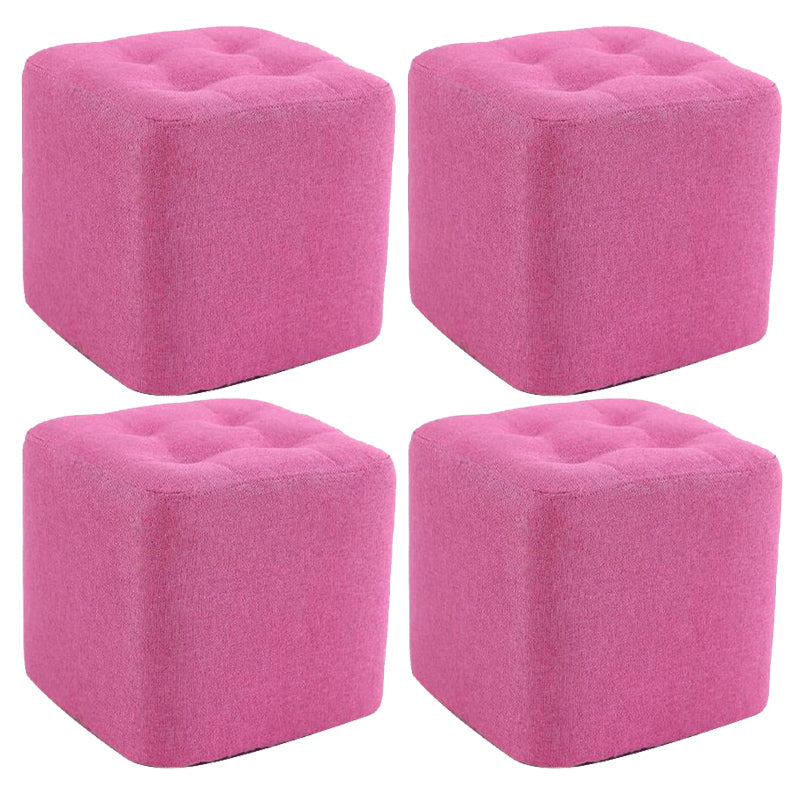 Modern Pouf Ottoman Fabric Upholstered Tufted Solid Color Square Ottoman