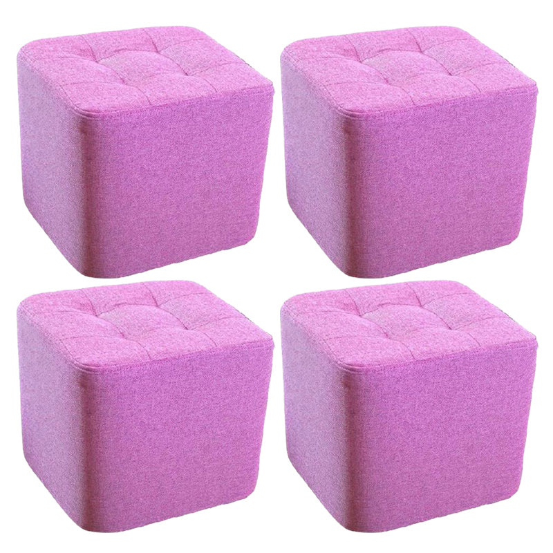 Modern Pouf Ottoman Fabric Upholstered Tufted Solid Color Square Ottoman
