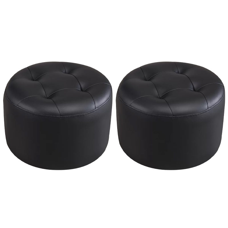 Modern Pouf Ottoman Faux Leather Upholstered Tufted Solid Color Cylinder Shape Ottoman