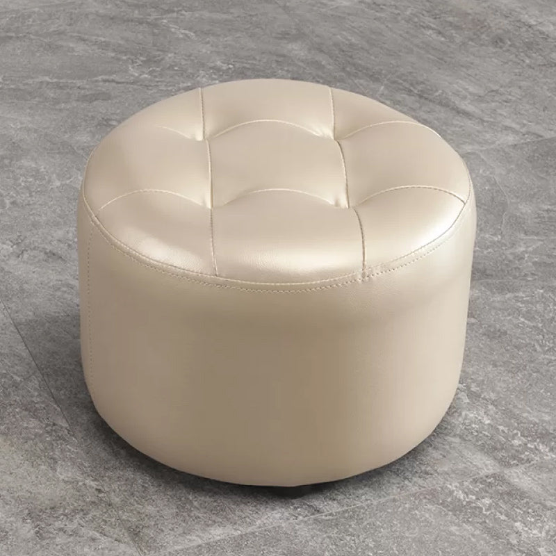 Modern Pouf Ottoman Faux Leather Upholstered Tufted Solid Color Cylinder Shape Ottoman
