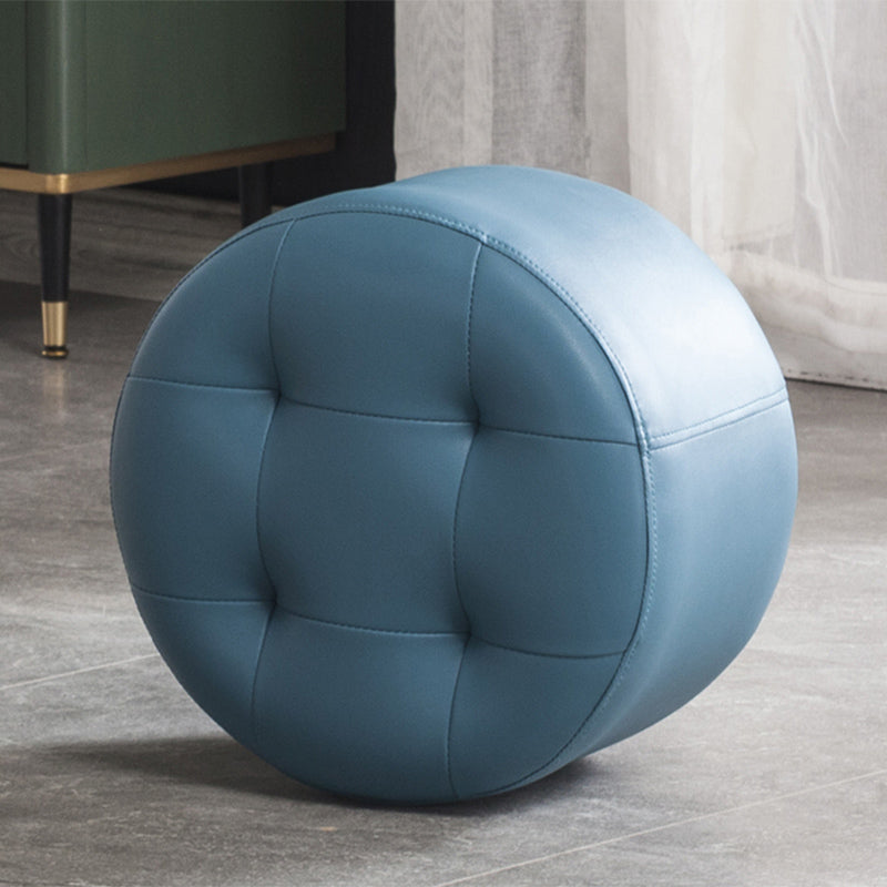 Modern Pouf Ottoman Faux Leather Upholstered Tufted Solid Color Cylinder Shape Ottoman