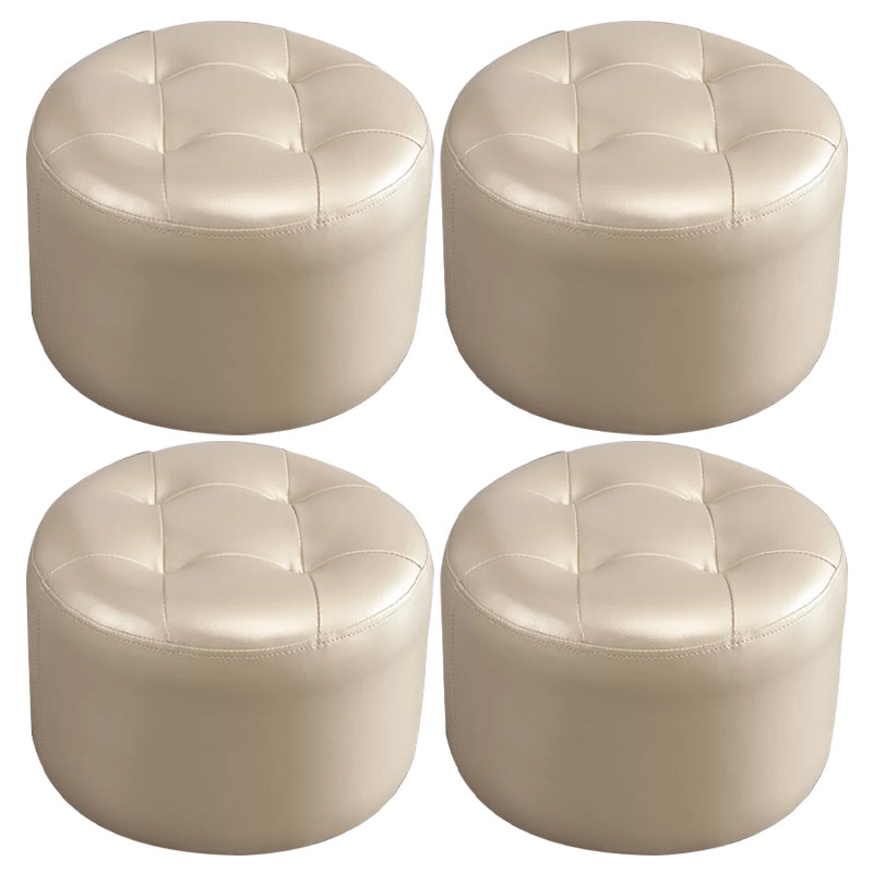 Modern Pouf Ottoman Faux Leather Upholstered Tufted Solid Color Cylinder Shape Ottoman