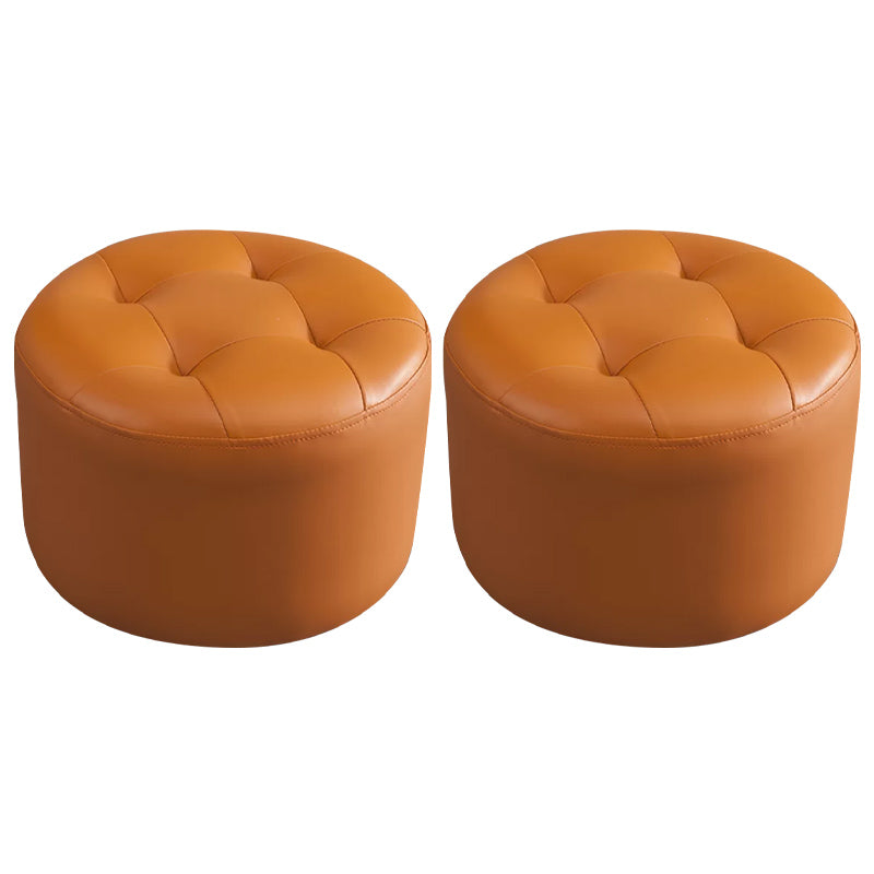 Modern Pouf Ottoman Faux Leather Upholstered Tufted Solid Color Cylinder Shape Ottoman