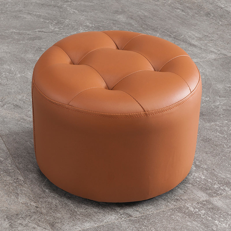 Modern Pouf Ottoman Faux Leather Upholstered Tufted Solid Color Cylinder Shape Ottoman