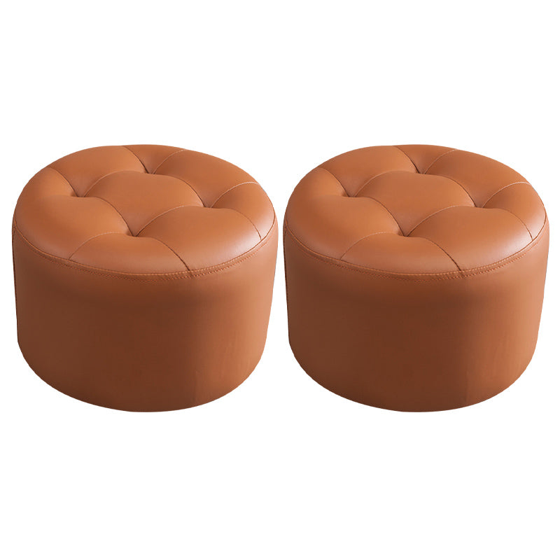 Modern Pouf Ottoman Faux Leather Upholstered Tufted Solid Color Cylinder Shape Ottoman