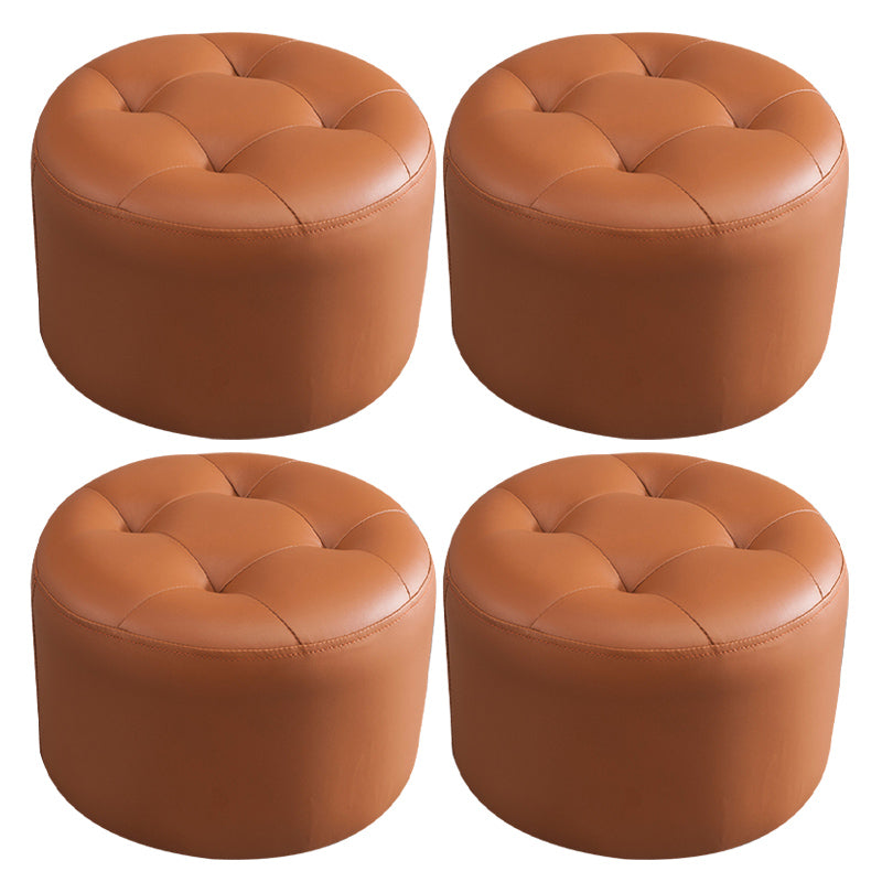 Modern Pouf Ottoman Faux Leather Upholstered Tufted Solid Color Cylinder Shape Ottoman