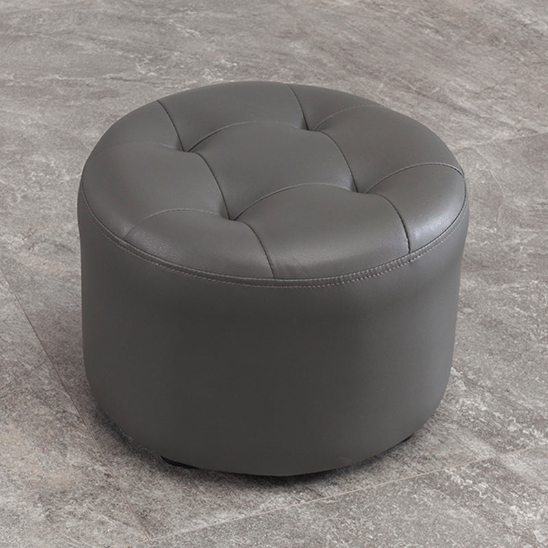 Modern Pouf Ottoman Faux Leather Upholstered Tufted Solid Color Cylinder Shape Ottoman