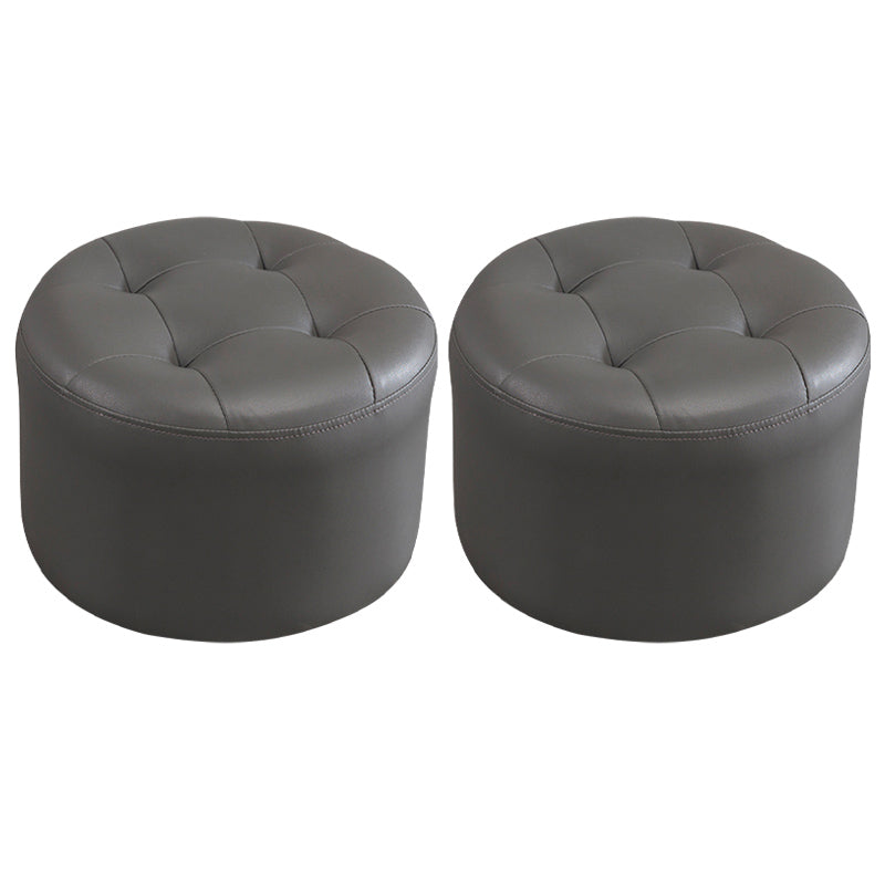 Modern Pouf Ottoman Faux Leather Upholstered Tufted Solid Color Cylinder Shape Ottoman