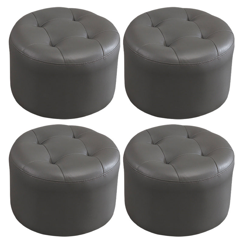 Modern Pouf Ottoman Faux Leather Upholstered Tufted Solid Color Cylinder Shape Ottoman