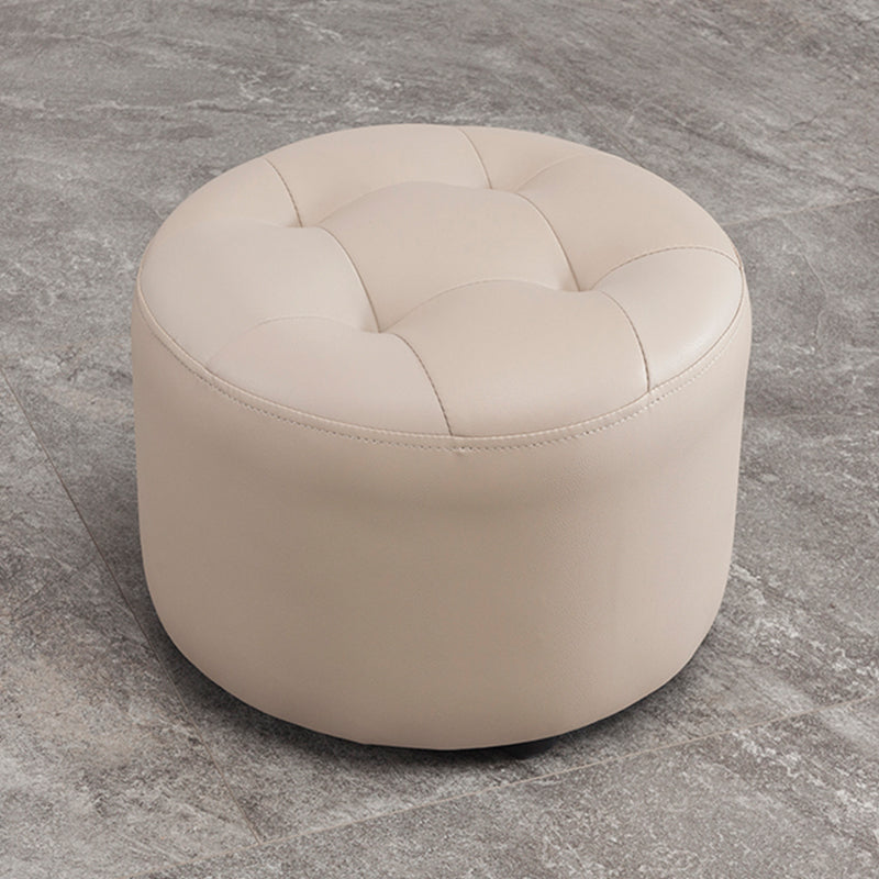 Modern Pouf Ottoman Faux Leather Upholstered Tufted Solid Color Cylinder Shape Ottoman