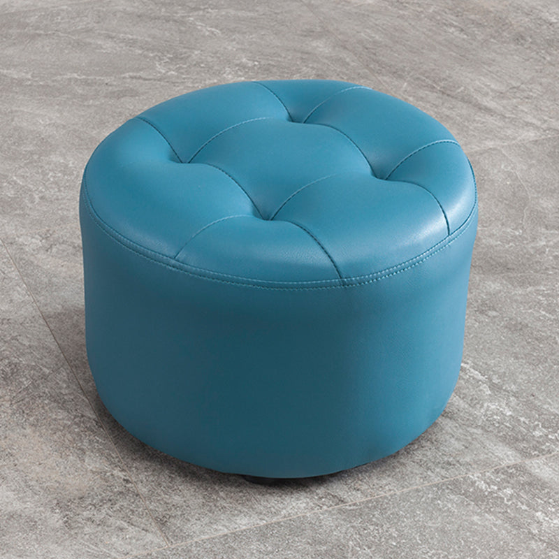 Modern Pouf Ottoman Faux Leather Upholstered Tufted Solid Color Cylinder Shape Ottoman
