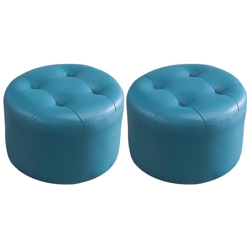 Modern Pouf Ottoman Faux Leather Upholstered Tufted Solid Color Cylinder Shape Ottoman