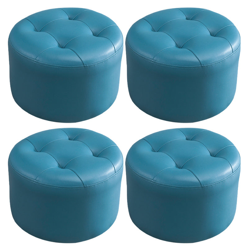 Modern Pouf Ottoman Faux Leather Upholstered Tufted Solid Color Cylinder Shape Ottoman